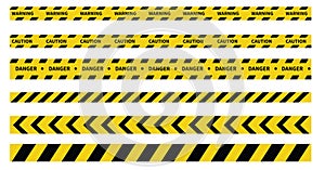 Caution and danger tapes. Warning tape. Black and yellow line striped. Vector illustration photo